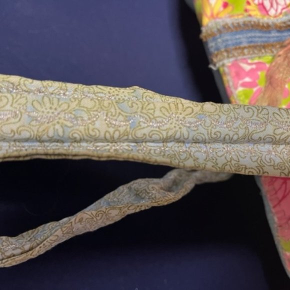 Handmade in The Keys Jean Floral Fabric Applique Girl Hobo Tote Bag Large 13x13" - Picture 10 of 15